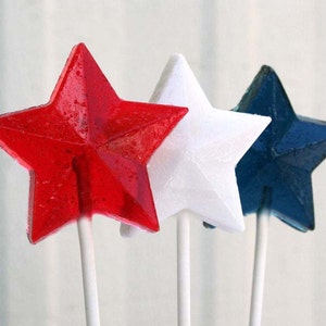 Red, White and Blue Patriotic Stars Wedding Favors 45 Lollipop Pack Hard Candy Gems 4th of July Favors, Patriotic Wedding Favors image 1