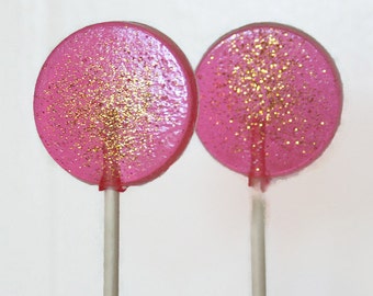 Pink and Gold Wedding Favor Lollipops - Flat Round  with Edible Glitter  6 Lollipop Pack  Pink Wedding Favors, Party Favors, Black Tie Event