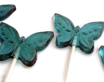 Blue Butterfly Wedding Favor Lollipops - Hard Candy Lollipops  - 4 Lollipop Pack -  Cake Decorations, Blue Wedding Favors, Party Favors