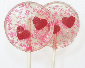 Valentine's Day Wedding Favor Lollipops, Red Hearts and Pink Set of 5, Valentine's Day Party Favor, Heart Wedding Favor, Pink Wedding Favor