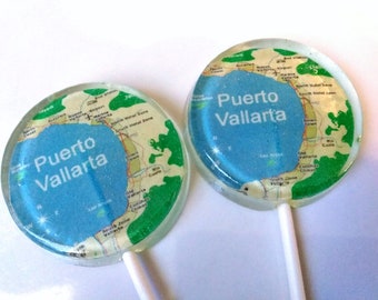 Destination Wedding Favor Lollipops, Travel Wedding, Map Set of 6 Edible Image Lollipops Custom Wedding Favors, Personalized Wedding Favors