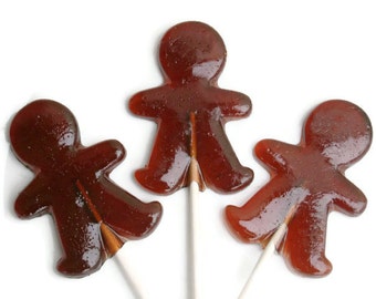 Gingerbread Men Lollipops - Holiday Hard Candy - Gingerbread, Root Beer or Butterscotch Flavor  - 5 Lollipop Pack - Wedding Favors