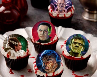 Edible Halloween Cake Decorations, Classic Horror Movie Monsters, Cupcake Cake Toppers, Edible Cake Decorations, Halloween Decor, Spooky