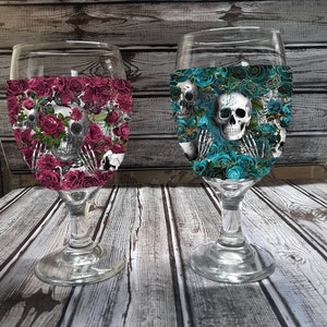 Custodia per calici da vino con teschio e rose, The Original Woozies, Niente più bicchieri da vino sudati, regalo per la festa della mamma, regalo per inaugurazione della casa, addio al nubilato