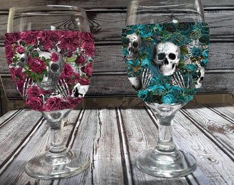 Skull and Roses Wine Glass Koozie, The Original Woozies, No More Sweaty Wine Glasses, Mother's Day Gift, House Warming Gift, Bachelorette