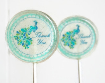 Peacock Wedding Favor Lollipops, Peacock Thank You Wedding Favors Set of 30 Edible Image Lollipops, Peacock Wedding Favors, Thank you Favors
