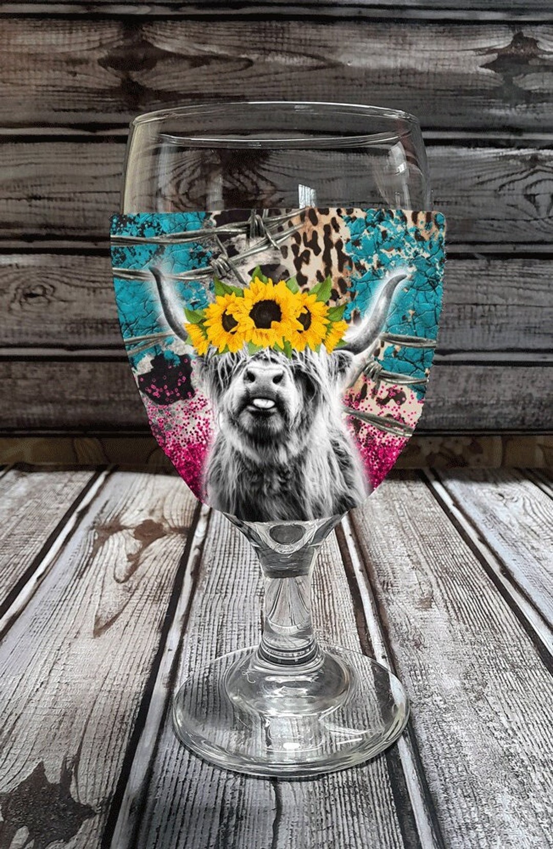 Cow and Sunflowers Wine Glass Koozie, the Original Woozies, No More