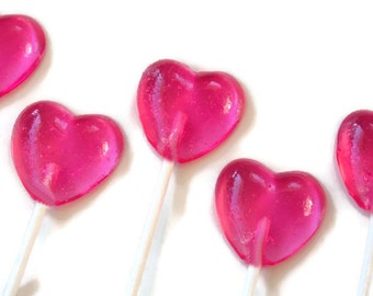 Pink Hearts Wedding Favor Lollipops - Valentines Day Hard Candy- 12 Lollipop Pack - Birthday Party, Wedding Favors, Party Favors