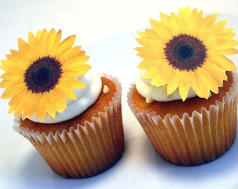 Edible Flower Cake Decorations, Yellow Edible Sunflowers, Set of 12 Cupcake Toppers, Yellow Edible Cake Decorations, DIY Wedding Cake