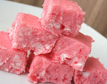 Pink Candy Cane Fudge - 1/2 Pound (About 9 Pieces), Christmas Fudge, Holiday Fudge, Valentine's Day, Christmas Candy, Christmas Chocolate