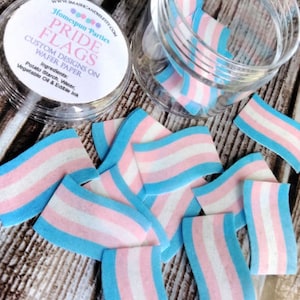 Mini Trans Pride Flag Cake Decorations, LGBTQ Drink Topper, Cocoa Bomb, Wafer Paper Sprinkles, Edible Cake Decorations, Drink Decor