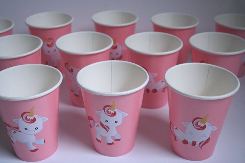 Unicorn Party Cups, Paper Party Cups, Set of 12 Pink Unicorn Cups, Unicorn Birthday, Custom Party Decor, Unicorn Party Favors, Baby Decor image 5