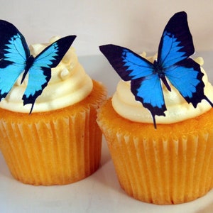 Edible Butterfly Cake Decorations, Blue and Black Edible Butterflies, Set of 12 DIY Cake Decor, Edible Cake Decorations, DIY Wedding Cake