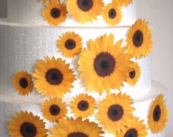 Edible Flower Cake Decorations, Yellow Edible Sunflowers, Set of 24 DIY Cake Decor, Yellow Edible Cake Decorations, DIY Wedding Cake