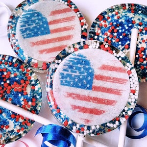 4th of July Lollipops, Fourth of July Lollipops Set of 6, Souvenir Lollipops, Edible Image, Custom Party Favors, Patriotic Lollipop Favors