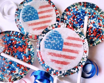 4th of July Lollipops, Fourth of July Lollipops Set of 6, Souvenir Lollipops, Edible Image, Custom Party Favors, Patriotic Lollipop Favors