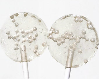 White Pearls Wedding Favor Lollipops - Hard Candy with White Pearl Nonparels - 12 Lollipop Pack- Wedding Favors, Party Favors, Celebration