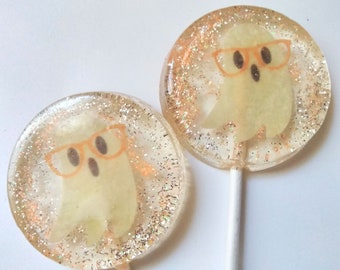 Halloween Party Favor Lollipops, Ghost with Glasses Lollipops Set of 6 Edible Image Lollipops, Halloween Party Favors, Nerd Ghost Party