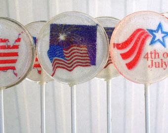 4th of July Party Wedding Favor Lollipops Red, White and Blue, Set of 6, Edible Image Lollipops, Patriotic Wedding Favors, Summer Party
