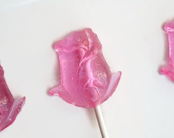 Valentine's Day Pink Rose Wedding Favor Lollipops ValentineCandys Day Hard  - 5 Lollipop Pack - Pink Wedding Favors, Party Favors