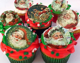 Edible Christmas Decorations, Vintage Santas, Cupcake and Cake Toppers,  Edible Cake Decorations, Christmas Decoration, Edible Cake Decor