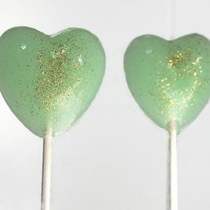 Mint and Gold Hearts Wedding Favor Lollipops Mint with Edible Glitter 6 Lollipop Pack Mint Wedding Favors, Party Favors, Black Tie Event image 1