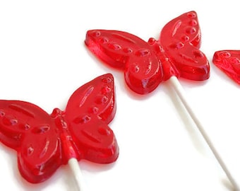 Red Butterfly Lollipops - Hard Candy Lollipops  - 16 Lollipop Pack -  Cake Decorations, Wedding Favors, Party Favors