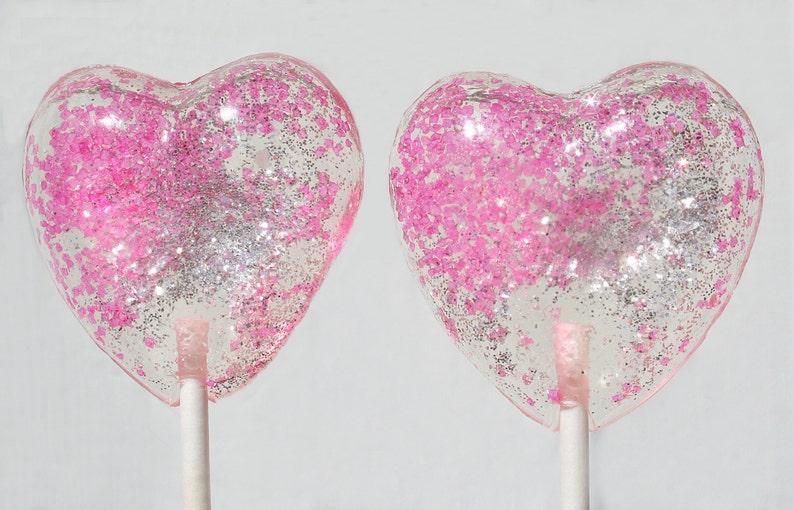 Valentine's Day Pink and Silver Hearts Wedding Favor Lollipops, Set of 6, Valentine's Day Candy, Pink Wedding Favors, Silver Wedding Favors image 3