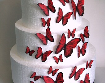 Edible Butterflies Wedding Cake Topper, Red Edible Butterflies, Set of 24 DIY Cake Decor, Edible Cake Decorations, Cupcake Toppers