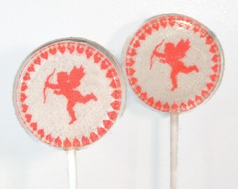 Valentine's Day Cupid Heart Wedding Favor Lollipops Set of 6, Edible Image, Custom Wedding Favors Lollipops, Cupid Wedding Favors, Red