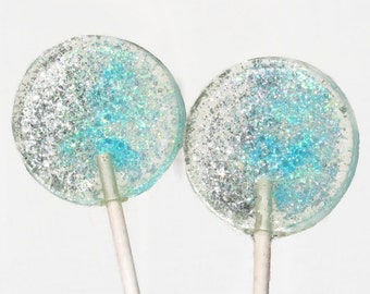 Blue and Silver Wedding Favor Lollipops - Edible Glitter - 12 Lollipop Pack - Blue Wedding Favors, Silver Favors, Boy Baby Shower Favors