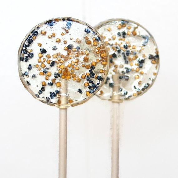 Black and Gold Wedding Favor Lollipops, Formal Wedding, 6 Lollipop Pack Birthday Party Favors, Black Wedding Favors, Gold Wedding Favors