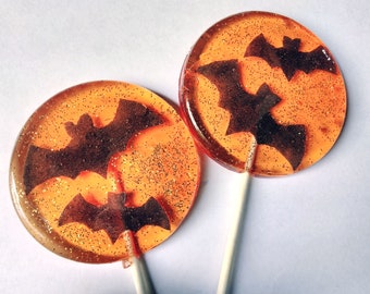 Halloween Party Favor Lollipops, Black Bats Lollipops, Set of 6 Edible Image Lollipops, Halloween Party Favors, Vampire Bat Party Favors