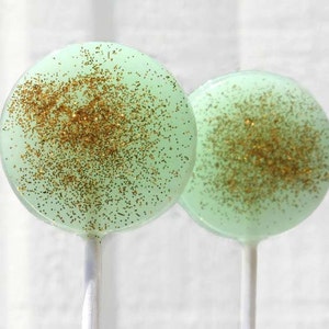 Mint and Gold Wedding Favor Lollipops - Flat Round  with Edible Glitter  6 Lollipop Pack Mint Wedding Favors, Party Favors, Black Tie Event