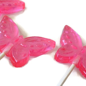 Pink Butterfly Lollipops - Hard Candy Wedding Favors  - 4 Lollipop Pack -  Cake Decorations, Wedding Favors, Party Favors, Sweet Sixteen