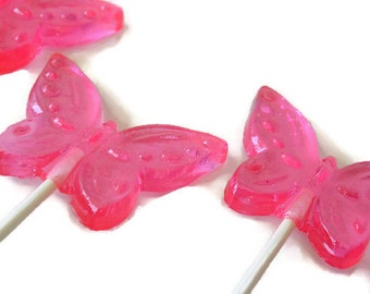 Pink Butterfly Lollipops - Hard Candy Wedding Favors  - 4 Lollipop Pack -  Cake Decorations, Wedding Favors, Party Favors, Sweet Sixteen