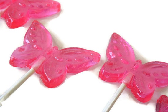 Pink Butterfly Lollipops - Hard Candy Wedding Favors  - 4 Lollipop Pack -  Cake Decorations, Wedding Favors, Party Favors, Sweet Sixteen