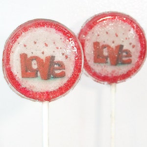 Valentine's Day LOVE Wedding Favor Lollipops Set of 50, Edible Image, Custom Wedding Favors Lollipops, Hearts Love, Love Wedding Favors, Red image 1