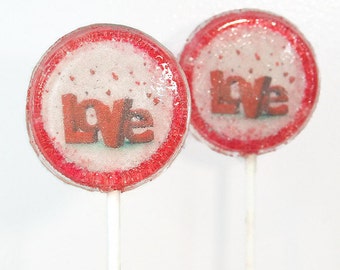 Valentine's Day LOVE Wedding Favor Lollipops Set of 50, Edible Image, Custom Wedding Favors Lollipops, Hearts Love, Love Wedding Favors, Red