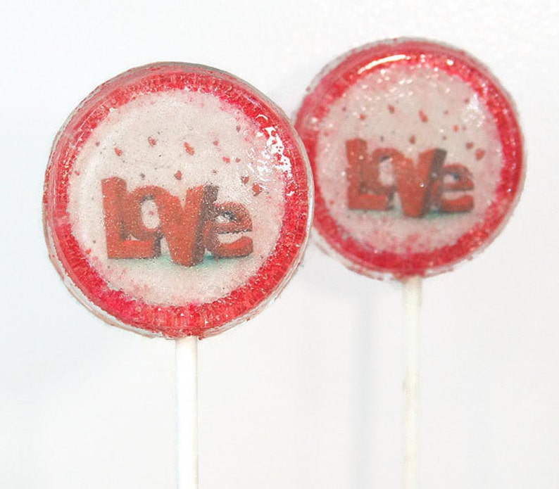 Valentine's Day LOVE Wedding Favor Lollipops Set of 50, Edible Image, Custom Wedding Favors Lollipops, Hearts Love, Love Wedding Favors, Red image 1