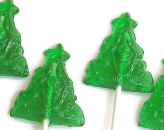 Christmas Tree Lollipops - Green Apple Flavor Hard Candy- 4 Lollipop Pack - Christmas Candy, Wedding Favors, Party Favors