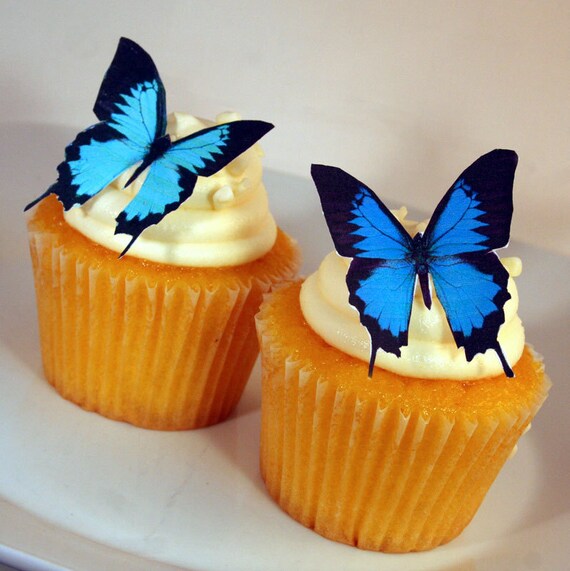 Edible Butterfly Cake Decorations Blue And Black Edible Etsy