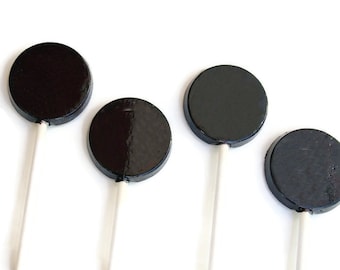 Black Wedding Favor Lollipops -  Flat Round Hard Candy Lollipops  - 30 Lollipop Pack - Cake Decorations, Wedding Favors, Party Favors