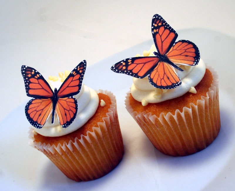 Essbare Schmetterlinge Zur Kuchendekoration – 12 Stück, Orange/gelb/rot, Oblaten-Druck