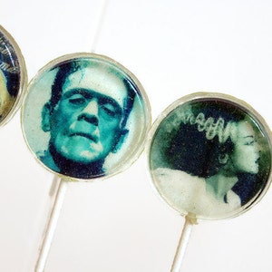 Halloween Party Wedding Favor Lollipops, Frankenstein Bride of Frankenstein, Set of 8, Edible Image Lollipops, Halloween Wedding, Custom image 1