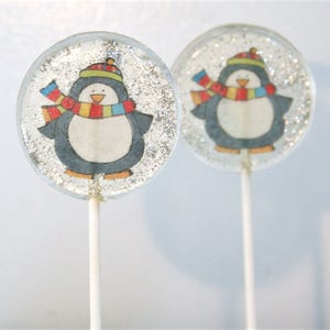 Christmas Party Favor Lollipops, Winter Penguin Party Favors, 6 Edible Image Lollipops, Christmas Favors Lollipops, Winter Wedding Favors image 2