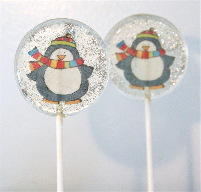 Christmas Party Favor Lollipops, Winter Penguin Party Favors, 6 Edible Image Lollipops, Christmas Favors Lollipops, Winter Wedding Favors image 2