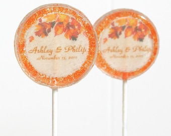 Fall Wedding Favor Lollipops Set of 50, Fall Leaves Edible Image Lollipops Custom Wedding Favors Lollipops, Personalized Wedding Favors