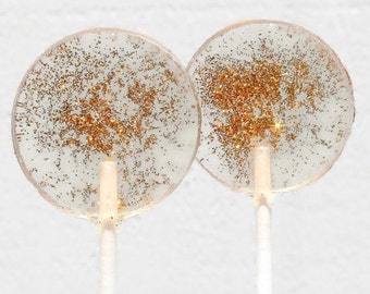 Gold Wedding Favor Lollipops -Champagne Flavor Candy with Gold Edible Glitter - 30  Pack -  Wedding Favors, Party Favors, New Years Party