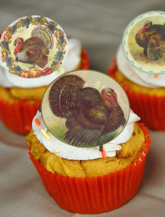 Edible Thanksgiving Cake Decorations Vintage Turkeys Cupcake Etsy